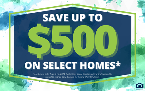 a sign that says save up to 500 on select homes